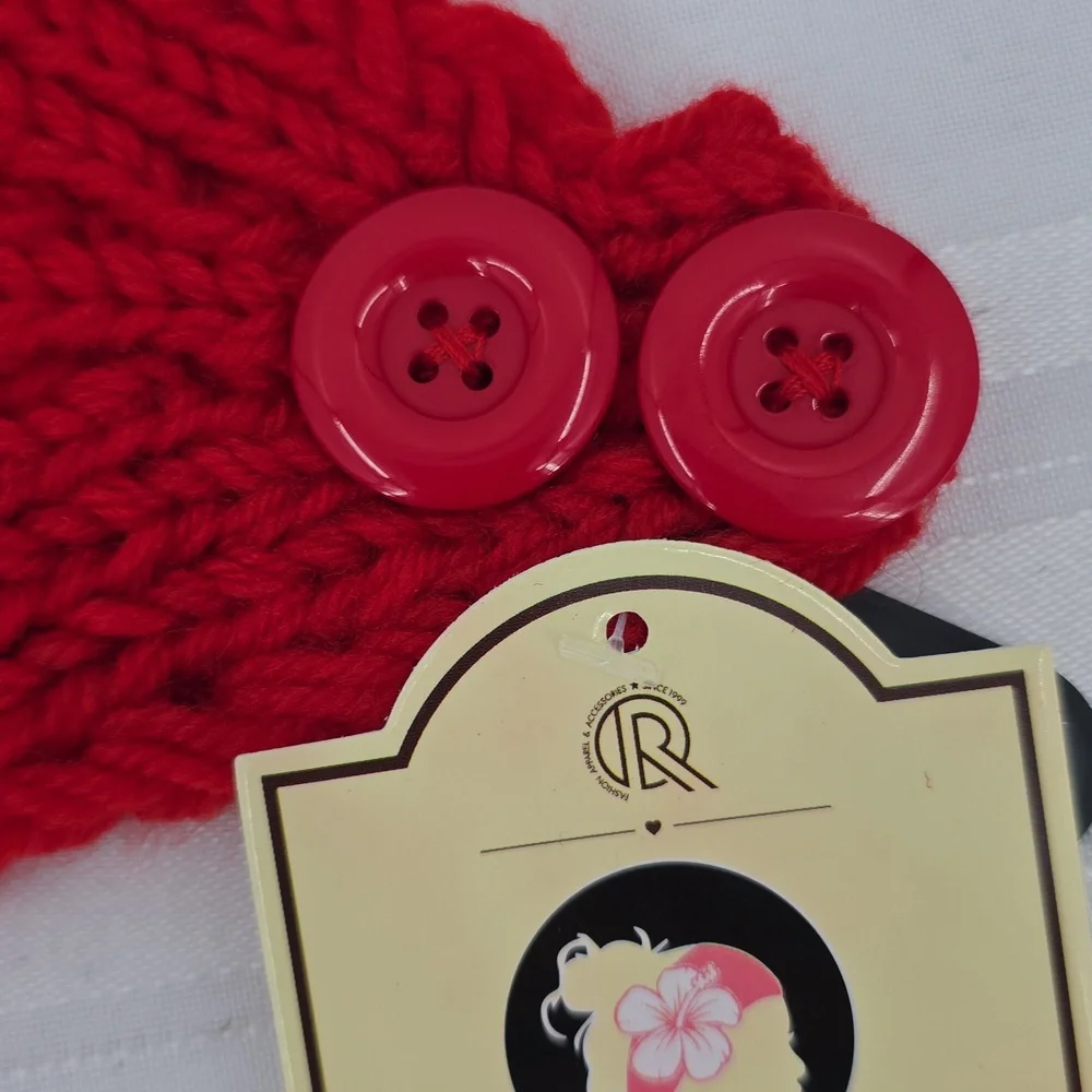 VERY MODA Red Knit Sequin Cross‎ Embellished Headband One Size NWT